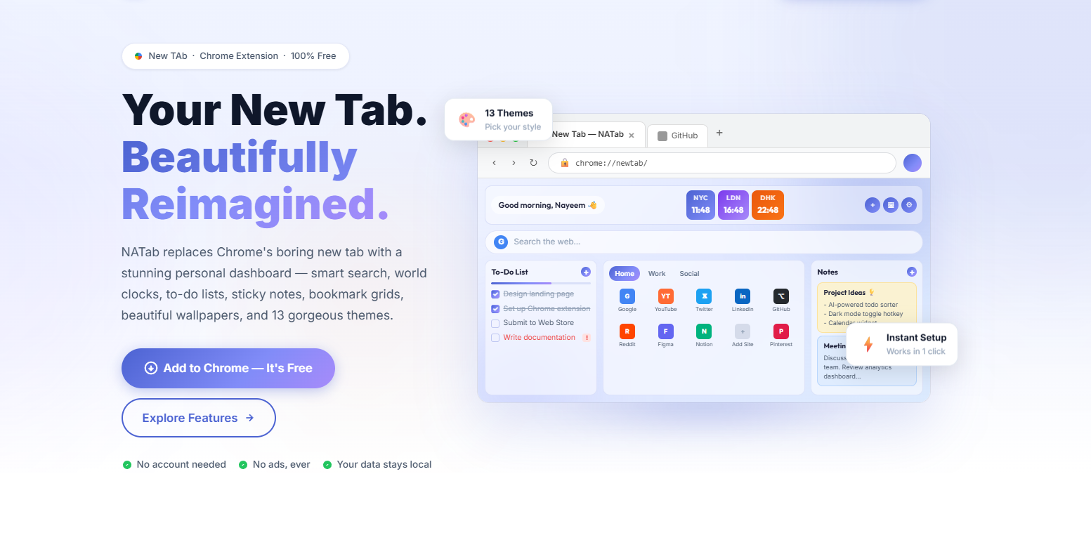 NATab — The Best Minimalist New Tab Extension for Chrome